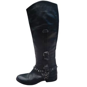 Sam Edelman Park Black Leather Studded Knee-High Boots Size 7.5